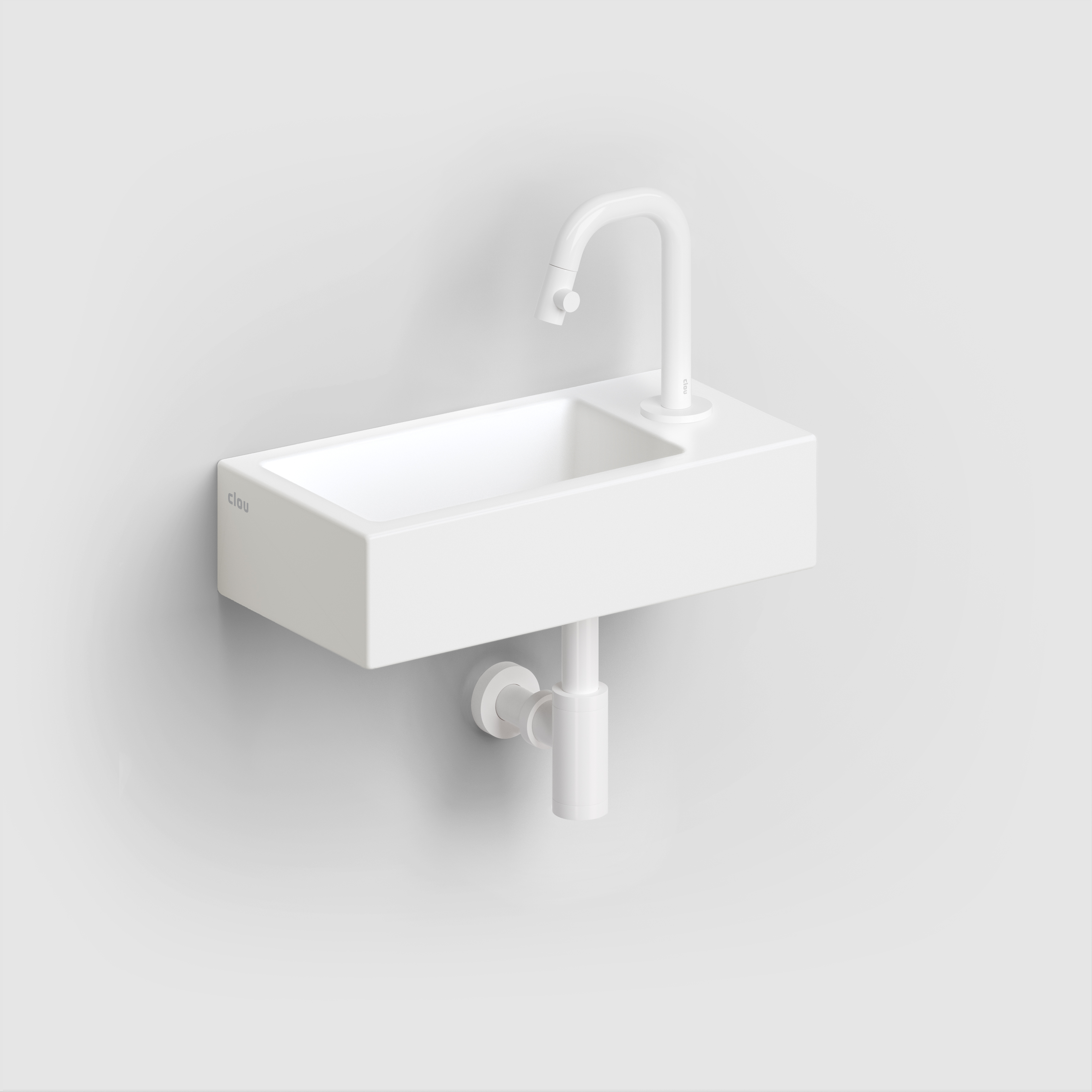 Clou Flush 3 fontein 36cm met kraangat rechts mat wit keramiek